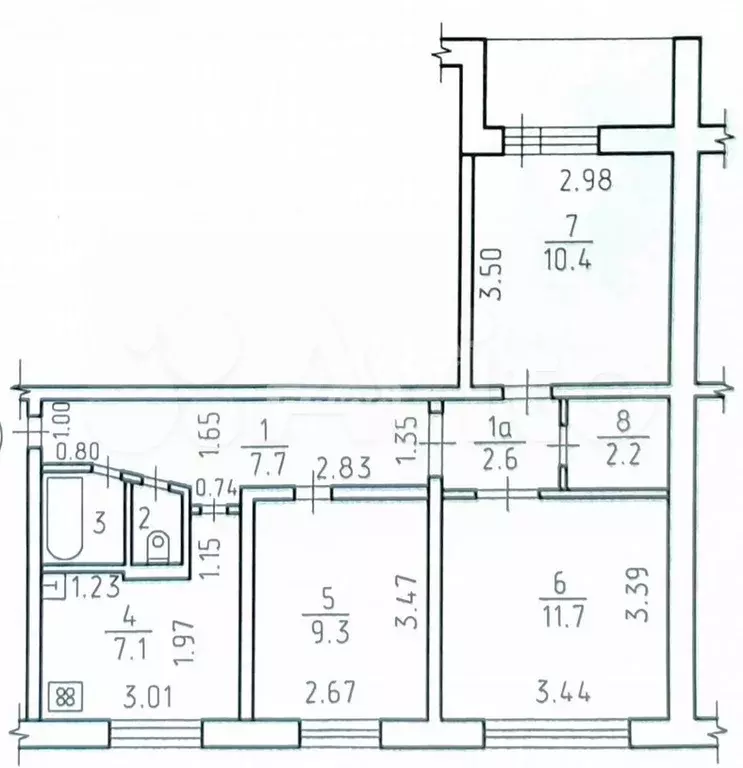 3-к. квартира, 53,9 м, 4/9 эт. - Фото 0