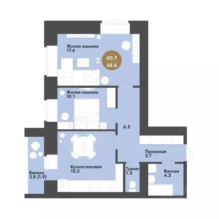 2-к кв. Вологодская область, Вологда ул. Преображенского (60.7 м) - Фото 1