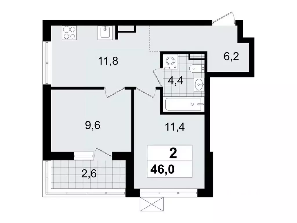 2-к кв. ленинградская область, всеволожск южный мкр, 3.3 (46.0 м) - Фото 0