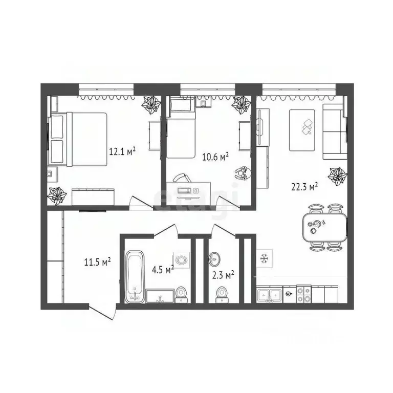 2-к кв. Тюменская область, Тюмень ул. 50 лет Октября, 57В (67.0 м) - Фото 0
