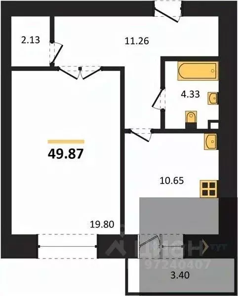 1-к кв. Воронежская область, Воронеж пер. Здоровья, 90Г/1к2 (49.87 м) - Фото 0