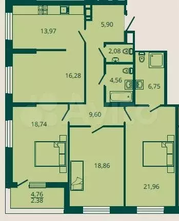 4-к. квартира, 121,1 м, 8/28 эт. - Фото 1