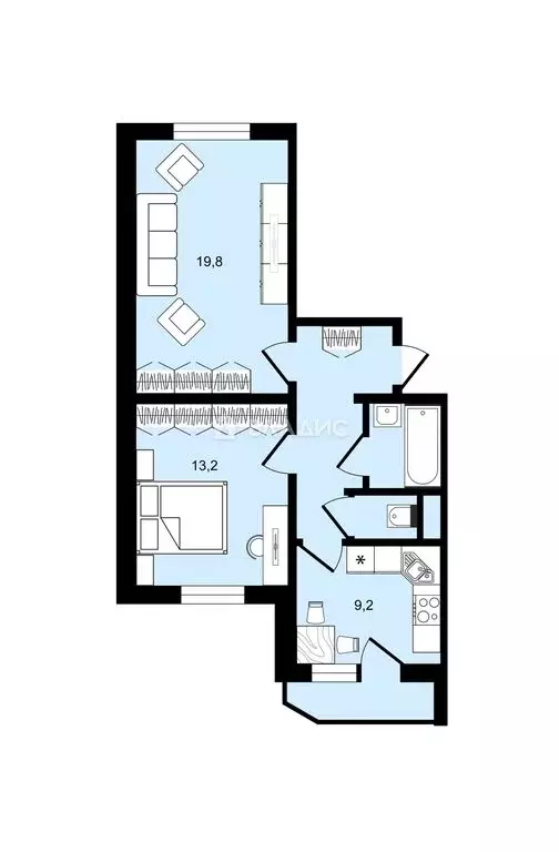 1к в 2-комнатной квартире (19.9 м) - Фото 1