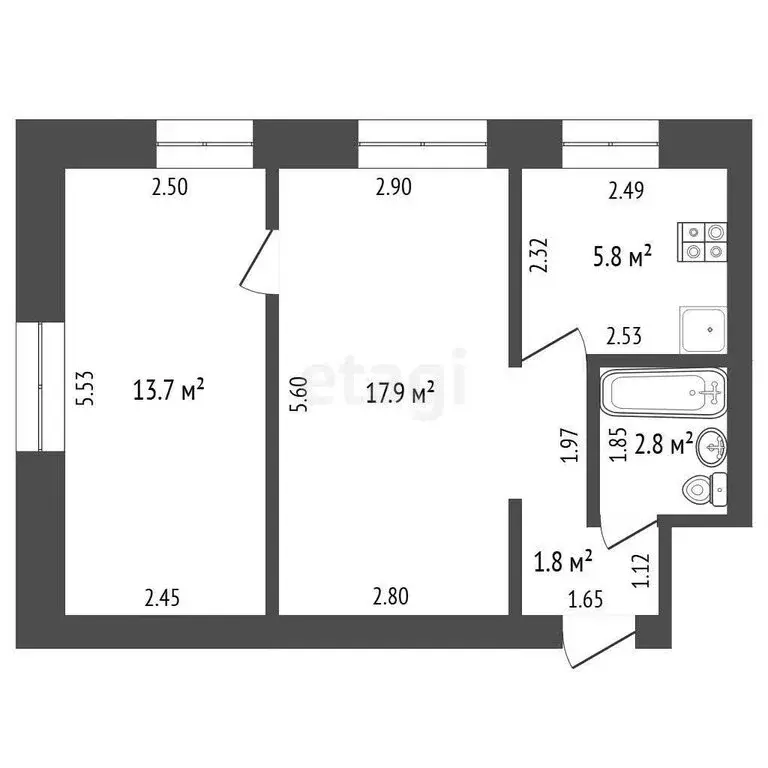 2-комнатная квартира: Стерлитамак, улица Шаймуратова, 11 (41.9 м) - Фото 0