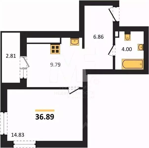 1-к кв. Калининградская область, Калининград ул. Согласия, 53Б (36.89 ... - Фото 0