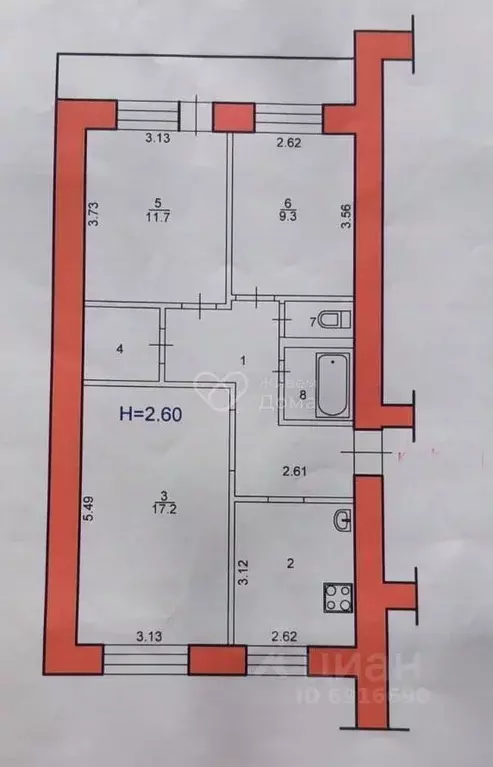 3-к кв. Волгоградская область, Волжский просп. Имени Ленина, 381 (61.4 ... - Фото 1