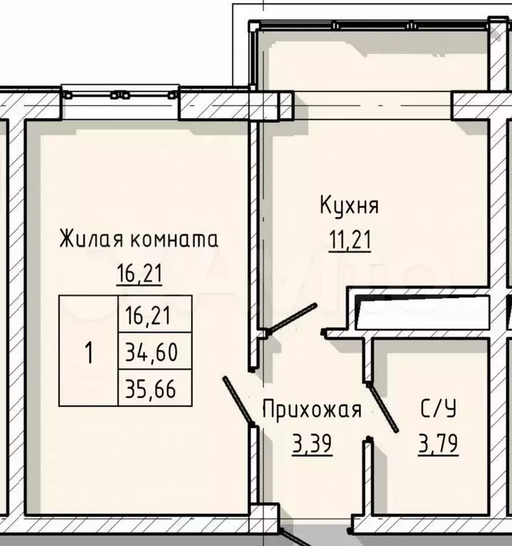 1-к. квартира, 35,7 м, 3/8 эт. - Фото 1