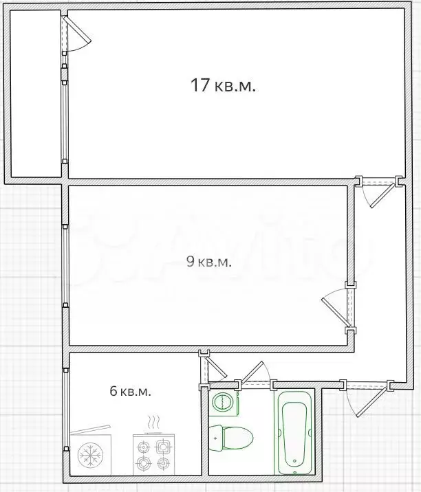 2-к. квартира, 43,1 м, 1/9 эт. - Фото 0