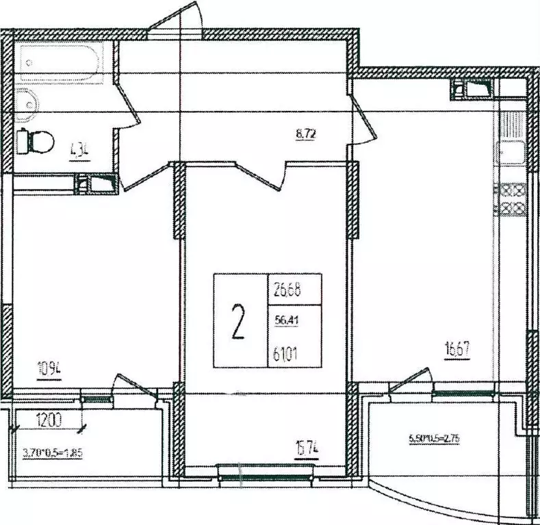 Продаётся 1-к квартира, 56.4 м - Фото 1