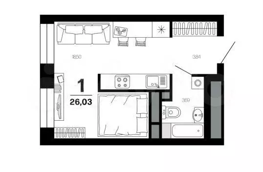 Квартира-студия, 26 м, 21/21 эт. - Фото 1