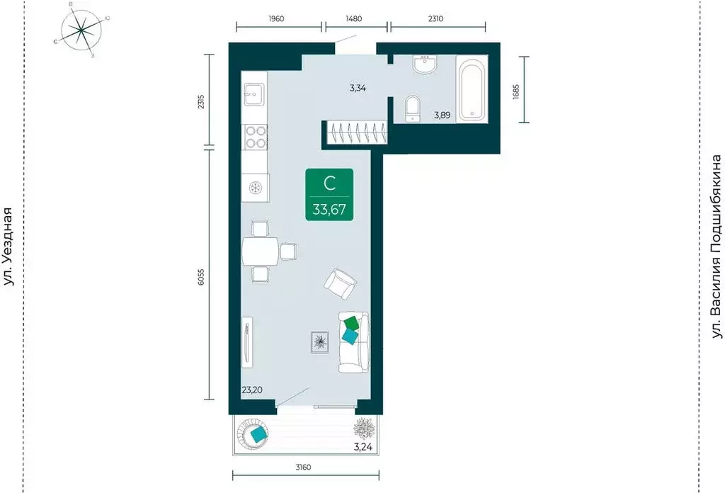 Квартира-студия: Тюмень, микрорайон Тюменская Слобода, жилой комплекс ... - Фото 1