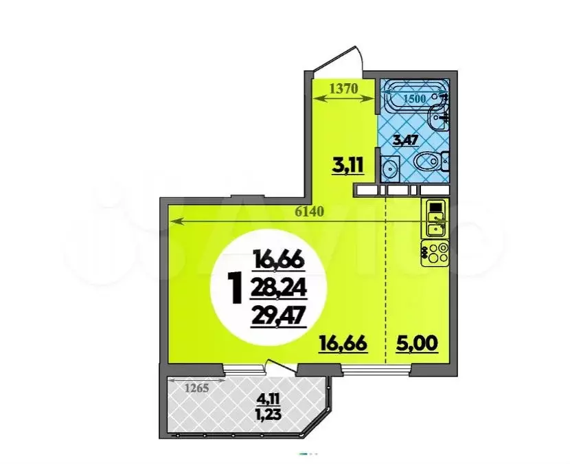 Квартира-студия, 30 м, 6/17 эт. - Фото 0