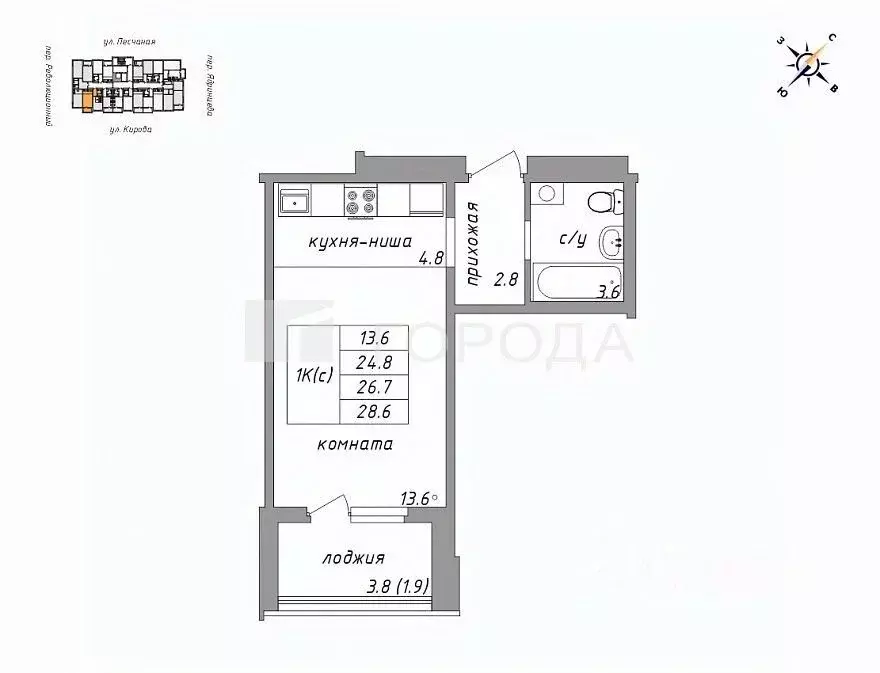 1-к кв. Алтайский край, Барнаул Песчаная ул., 181 (26.0 м) - Фото 1