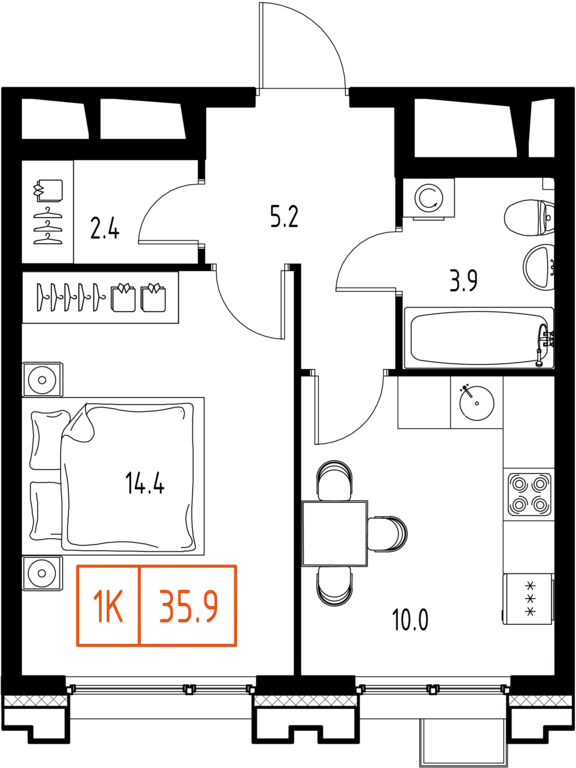 1-к квартира, 35.9 м - Фото 0