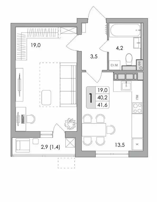 1-к кв. Воронежская область, Воронеж ул. Шишкова, 140Б/16 (41.6 м) - Фото 0