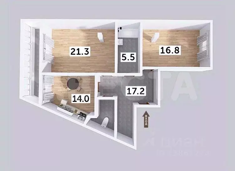 2-к кв. Омская область, Омск ул. 3-я Енисейская, 32/1 (78.2 м) - Фото 1