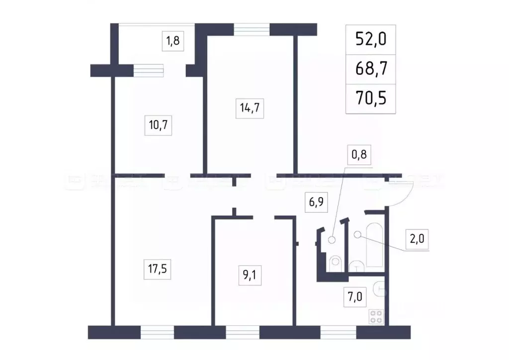 4-к кв. Татарстан, Казань ул. Карбышева, 29 (68.7 м) - Фото 2