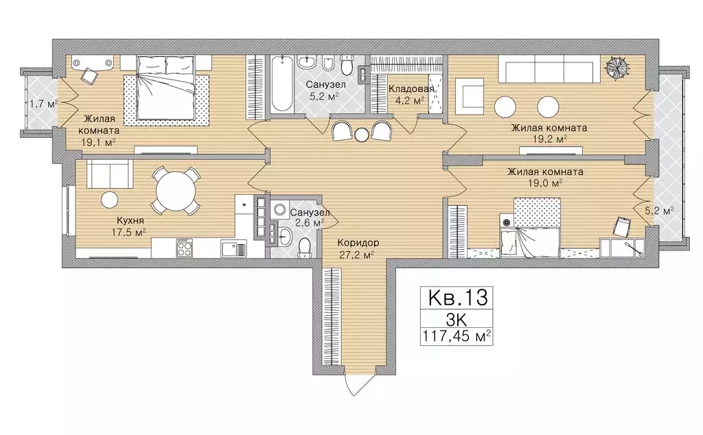 3-комнатная квартира: Рязань, улица Горького, 62 (117.45 м) - Фото 0