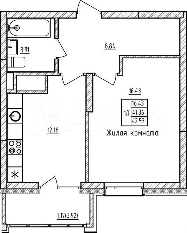 1-к. квартира, 42,5м, 10/19эт. - Фото 0