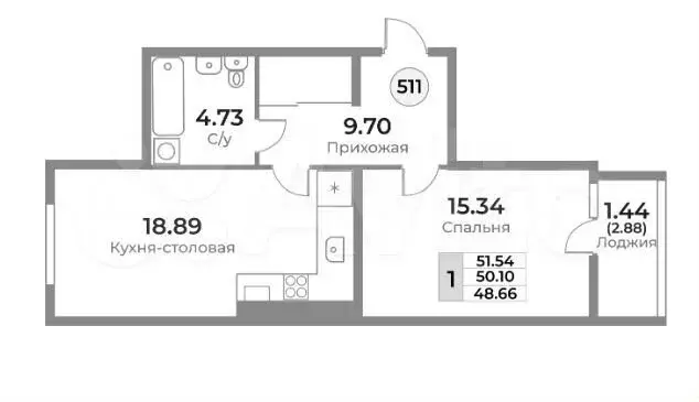 1-к. квартира, 51,5 м, 1/10 эт. - Фото 1