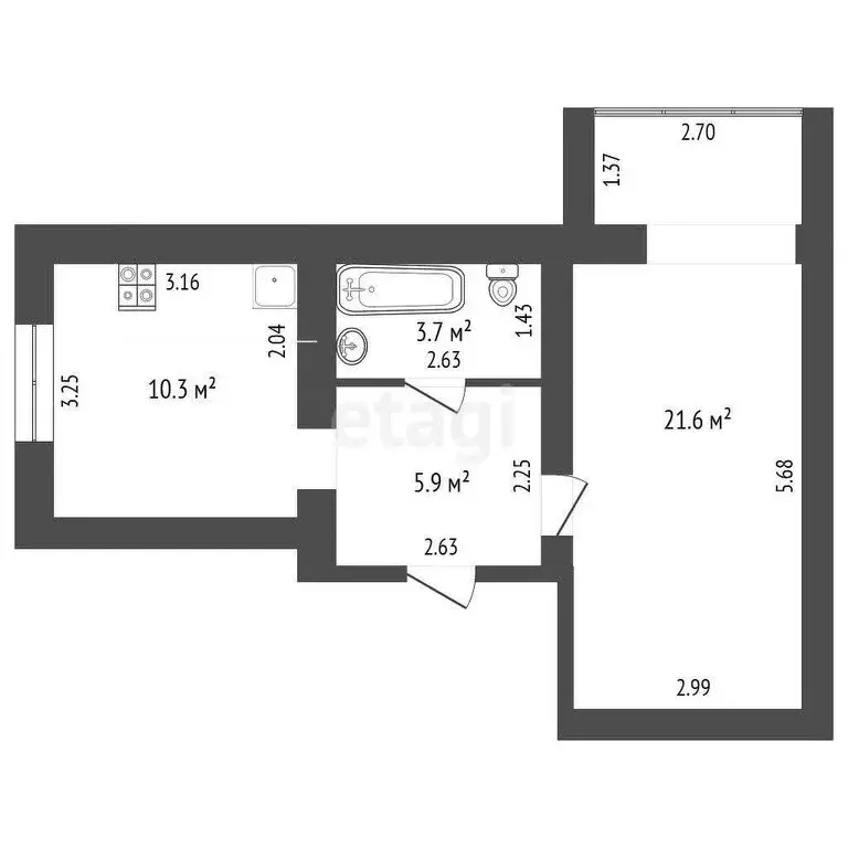 1-комнатная квартира: Бахчисарай, улица Грузинова, 61 (41.4 м) - Фото 1
