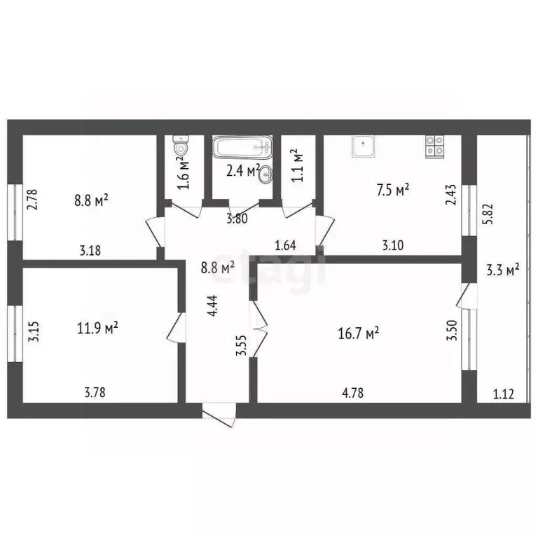 3-к кв. Башкортостан, Стерлитамак Советская ул., 100 (58.8 м) - Фото 2