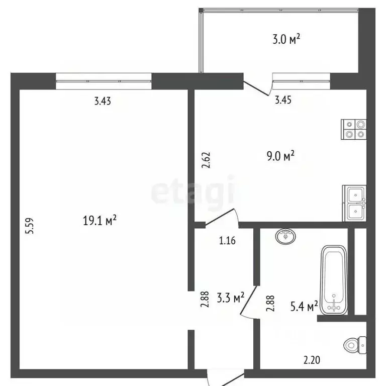 1-к кв. Тюменская область, Тюмень ул. Федюнинского, 56 (38.0 м) - Фото 1