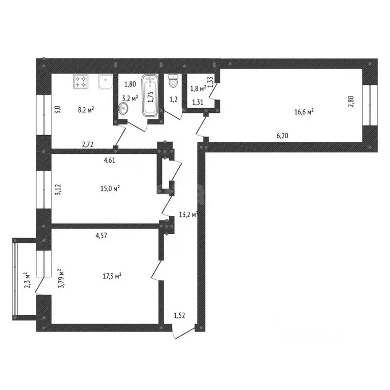 3-к кв. Башкортостан, Уфа Кольцевая ул., 61 (77.0 м) - Фото 2