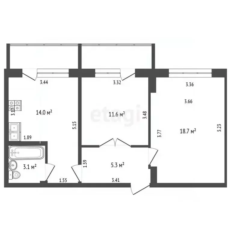 2-к кв. Ямало-Ненецкий АО, Ноябрьск Советская ул., 98 (52.7 м) - Фото 2