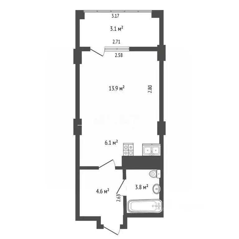 Студия Московская область, Химки Молодежная ул., 7к1 (28.4 м) - Фото 2