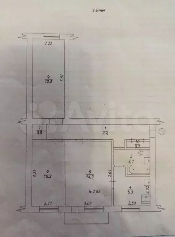 3-к. квартира, 54,5 м, 3/5 эт. - Фото 0