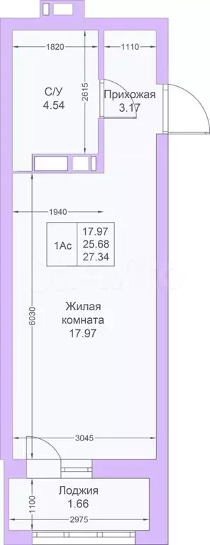 Квартира-студия, 27,3 м, 24/25 эт. - Фото 1