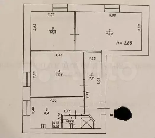 3-к. квартира, 59,8 м, 3/3 эт. - Фото 0