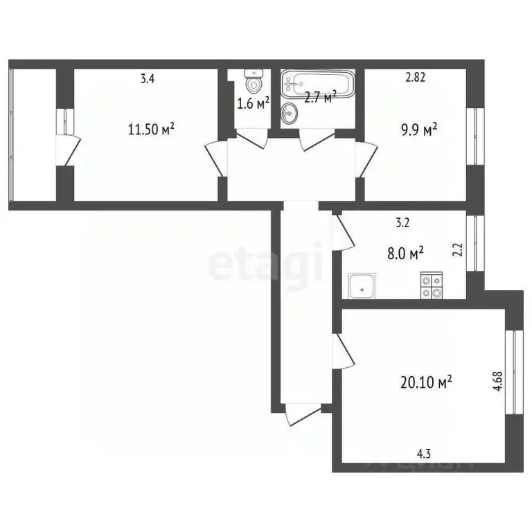 3-к кв. Коми, Усинск ул. Нефтяников, 48/2 (65.3 м) - Фото 0
