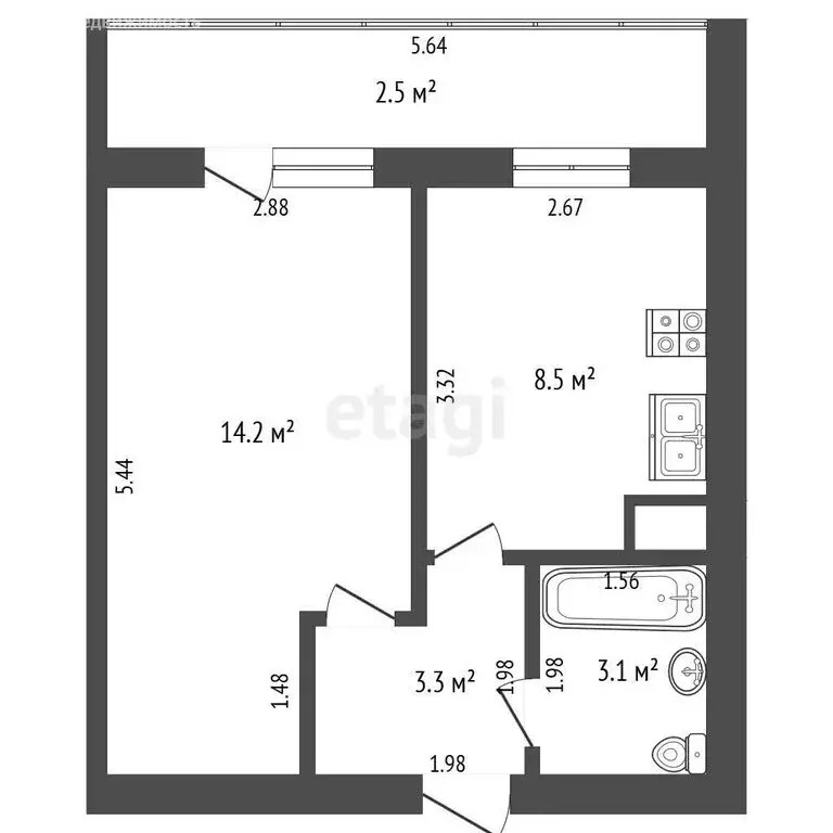 1-комнатная квартира: Йошкар-Ола, улица Чернякова, 7 (34 м) - Фото 1