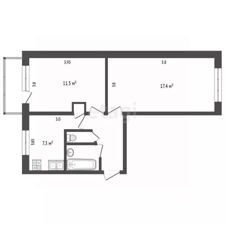 2-к кв. Калужская область, Калуга ул. Баррикад, 155 (43.5 м) - Фото 1