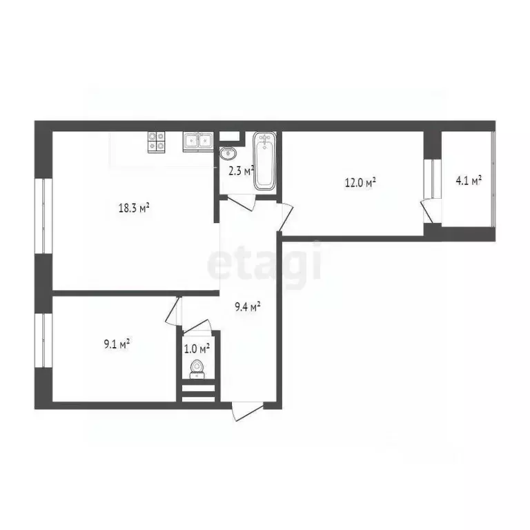 2-к кв. Тюменская область, Тюмень проезд Ямбургский, 3 (52.0 м) - Фото 2
