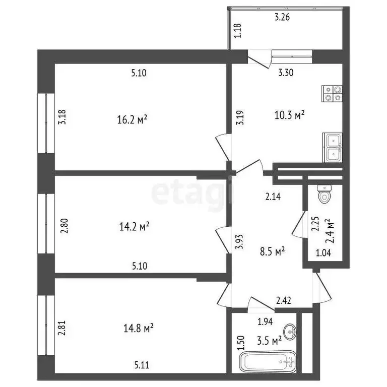 3-комнатная квартира: Раменское, Молодёжная улица, 28А (69.9 м) - Фото 1