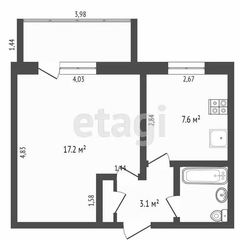 1-комнатная квартира: Ишим, Большая улица, 200 (33.3 м) - Фото 1