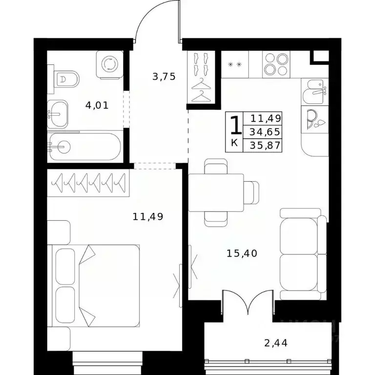 1-к кв. Нижегородская область, Нижний Новгород Ленгородок мкр, Мед ... - Фото 1