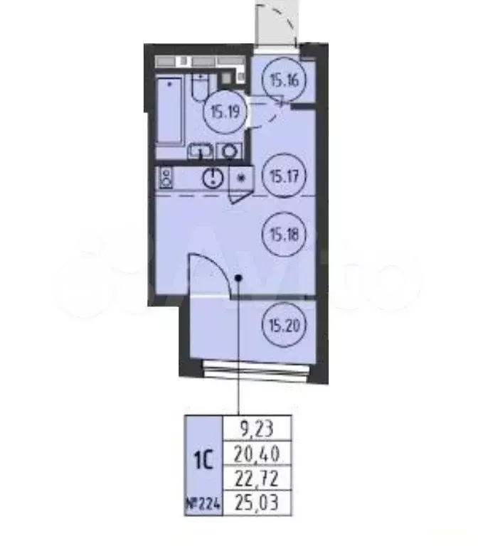 Квартира-студия, 25,1 м, 15/32 эт. - Фото 1