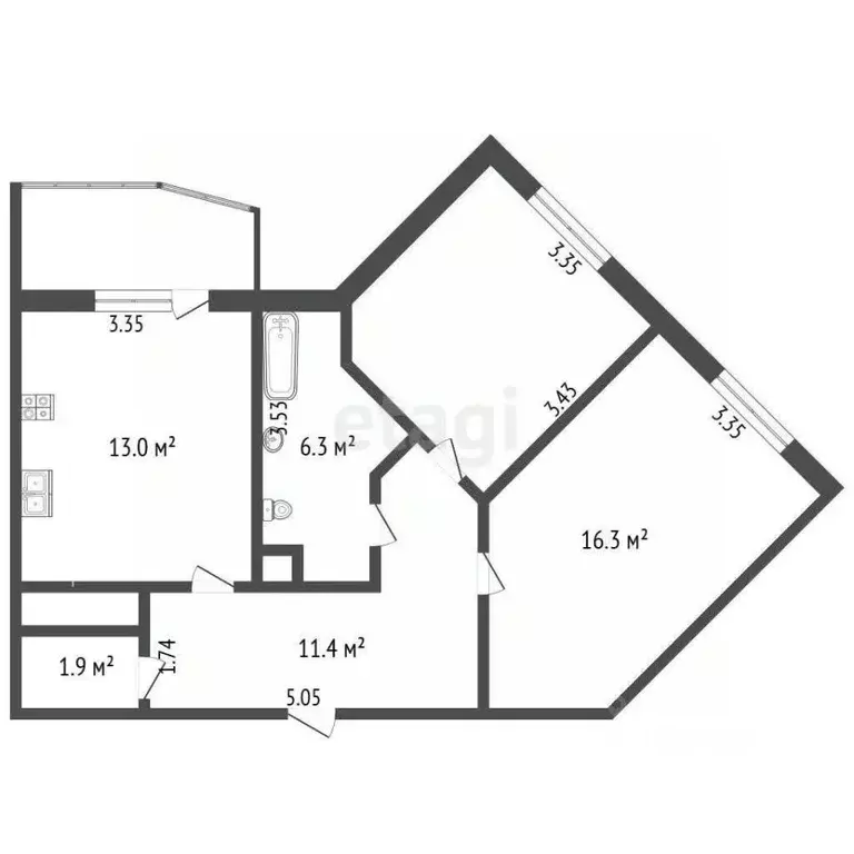 2-к кв. Калужская область, Калуга Московская ул., 311к5 (60.1 м) - Фото 0