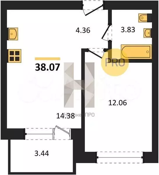 1-к. квартира, 38,1 м, 3/5 эт. - Фото 1