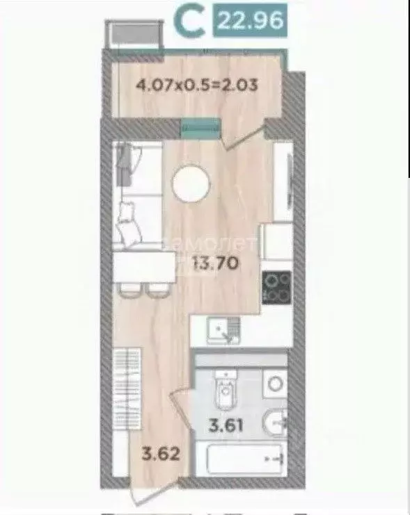 Студия Краснодарский край, Темрюк Дальняя ул., 30 (22.96 м) - Фото 2