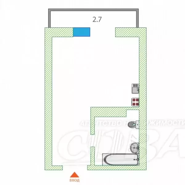 Квартира-студия: Тюмень, Интернациональная улица, 199к4 (17 м) - Фото 0