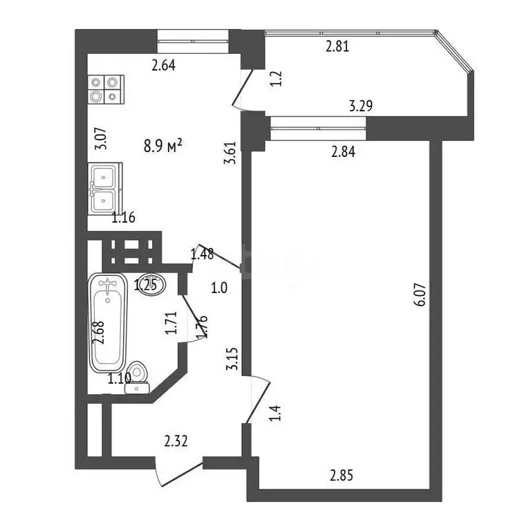 1-комнатная квартира: Севастополь, улица Павла Корчагина, 19Бк2 (38.6 ... - Фото 1