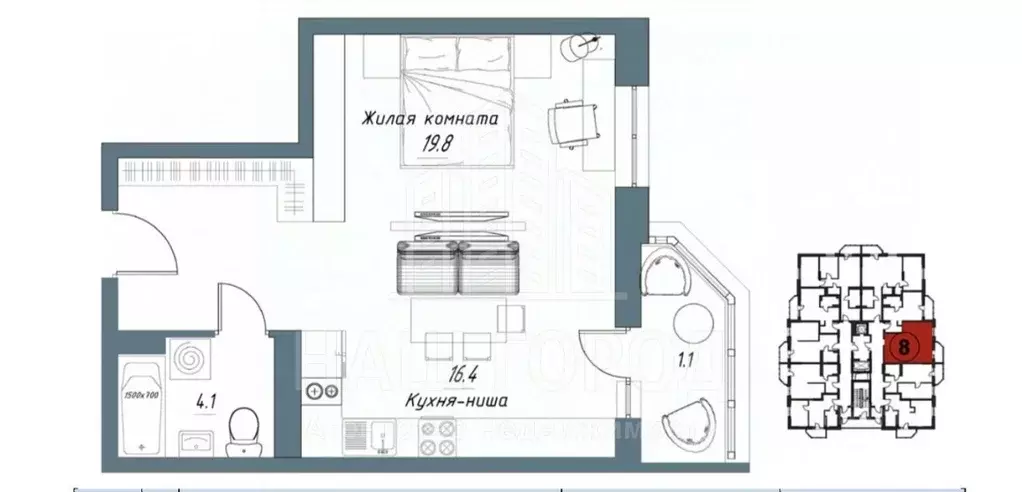 Студия Тамбовская область, Тамбов Свободная ул., 4к4 (40.3 м) - Фото 2