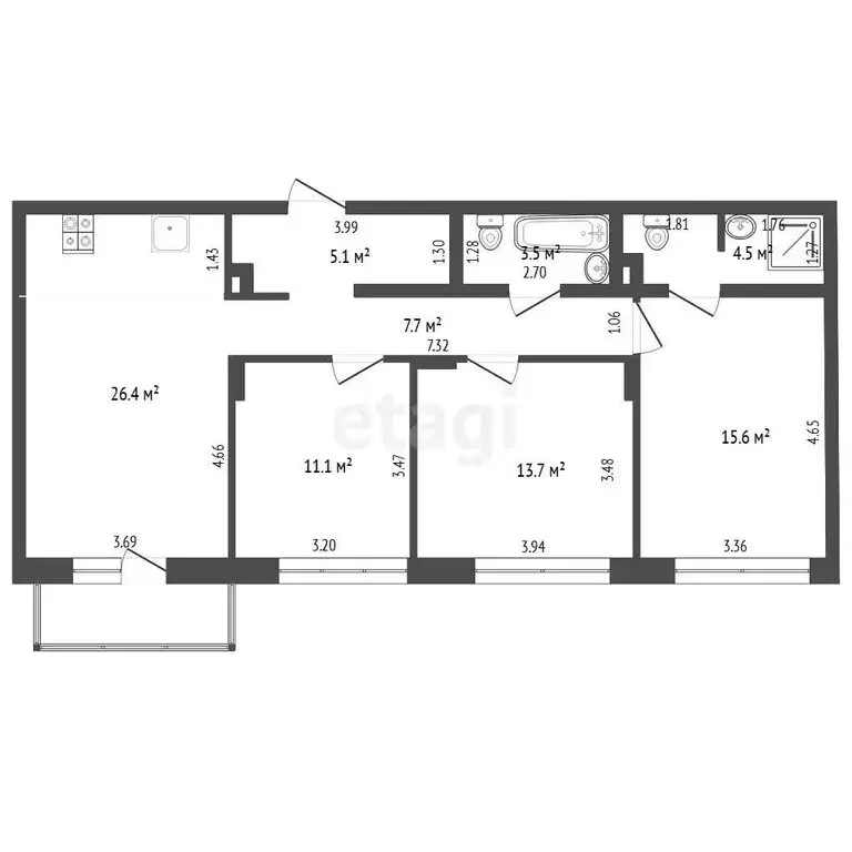 3-комнатная квартира: деревня Дударева, улица Сергея Джанбровского, 19 ... - Фото 1