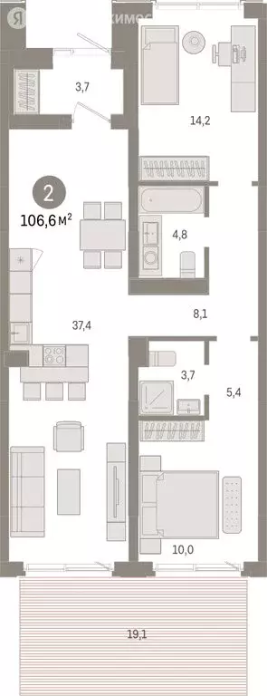 2-комнатная квартира: Новосибирск, Большевистская улица, с49 (106.55 ... - Фото 0
