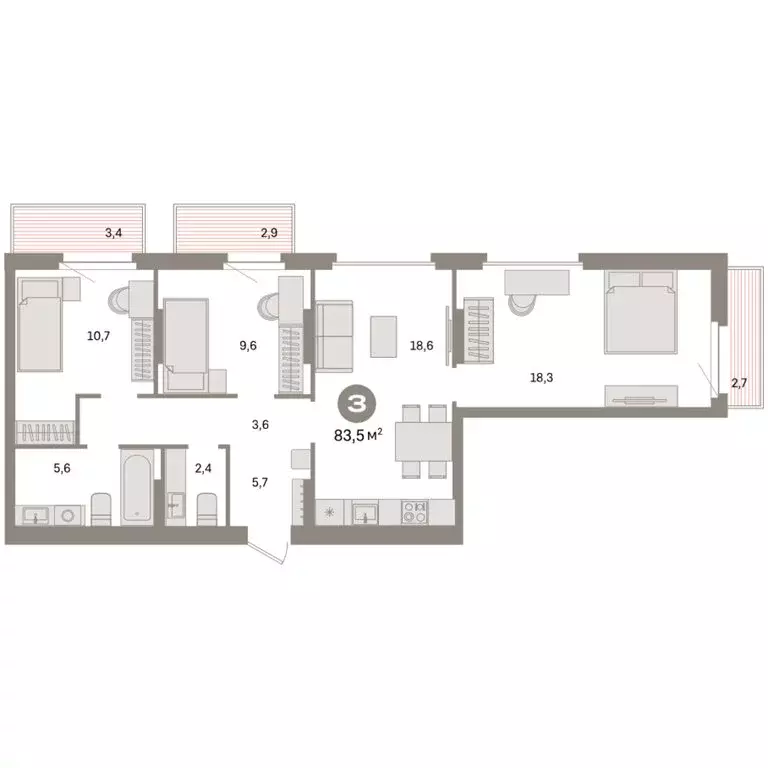 3-комнатная квартира: Екатеринбург, жилой район Сортировочный, ... - Фото 2